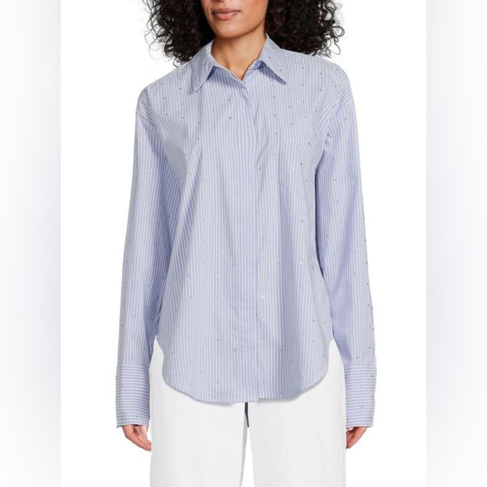 Good American Rhinestone-Embellished Cotton-Blend Poplin Size XS